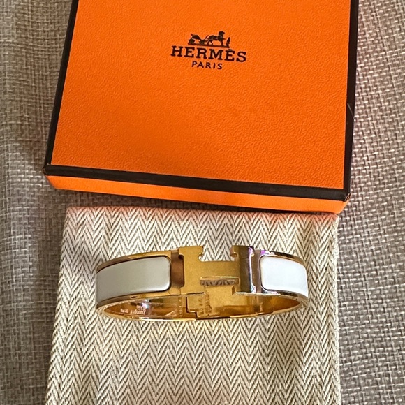 Hermes Gold and White Cuff Bracelet - Picture 1 of 7